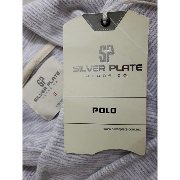 SP SILVER PLATE jeans Co. ~Size L~ White/Gray Striped Top Shirt Turtleneck NEW. - Picture 5 of 12